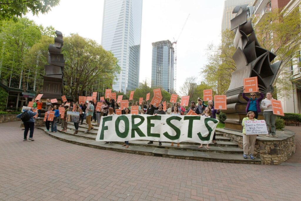 Hundreds rally in opposition at the International Bioenergy Conference in Charlotte, North Carolina.