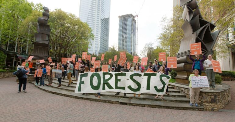 Hundreds rally in opposition at the International Bioenergy Conference in Charlotte, North Carolina.